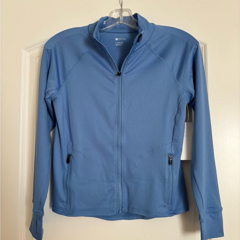 Zella Girls Size Large 10/12 Blue Yonder Full Zip Lightweight Active Jacket NWT